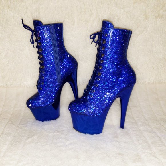 Pleaser Shoes - Sparkling Bejeweled Brilliant Blue Rhinestone PF Heel Ankle Boots 1020chrs